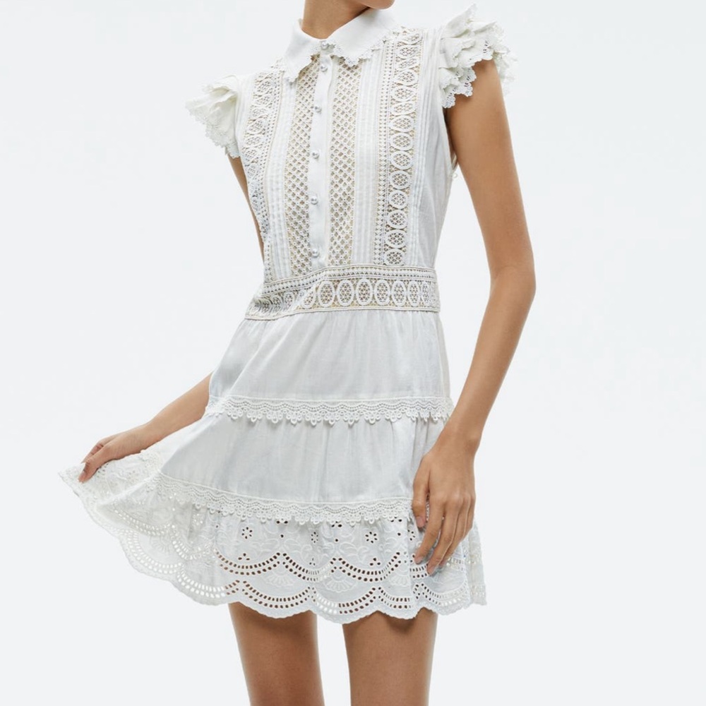 Alice + Olivia White Eyelet Tiered Mini Skirt